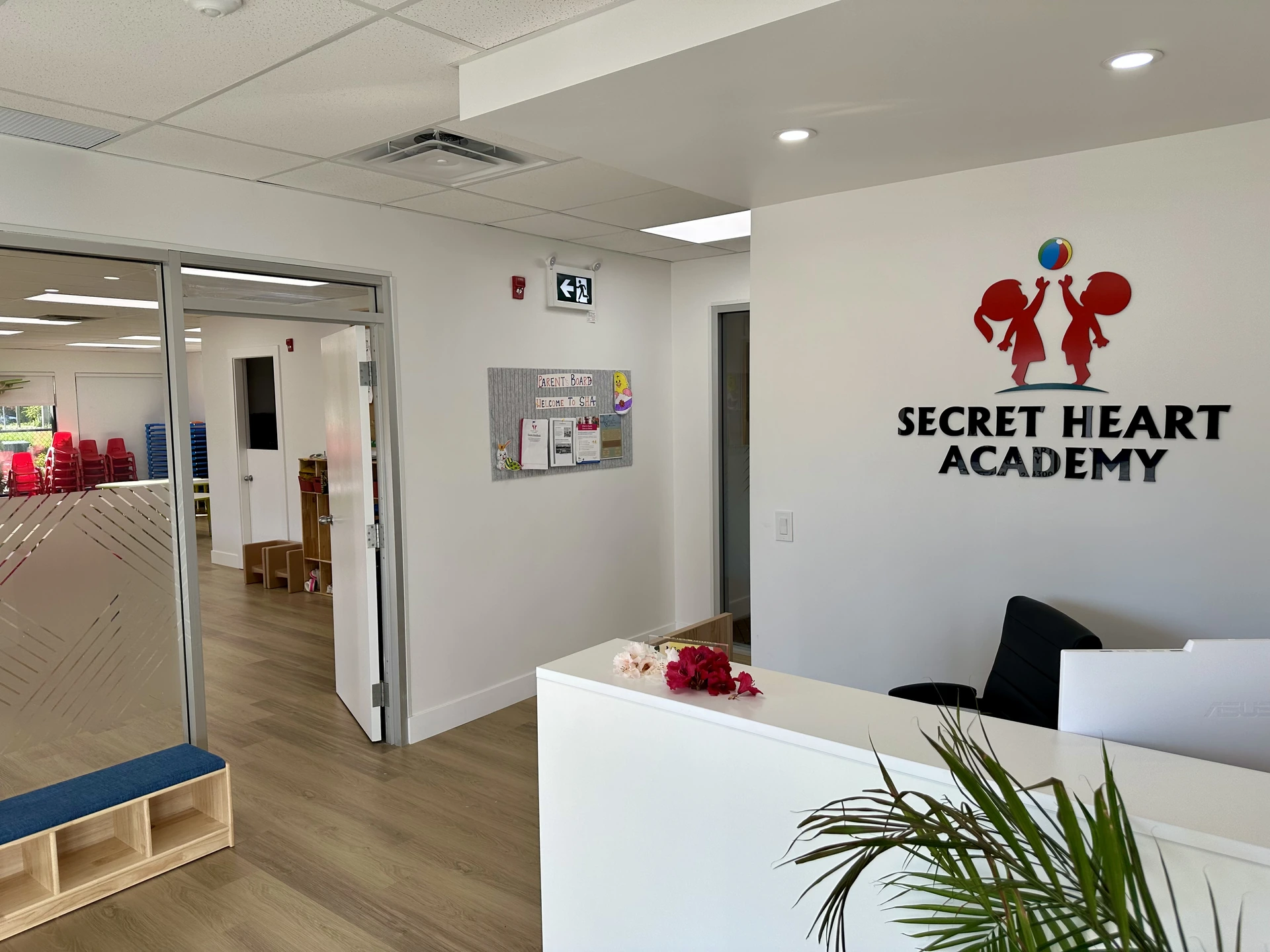Bright, welcoming reception area at the Secret Heart Academy Chilliwack centre